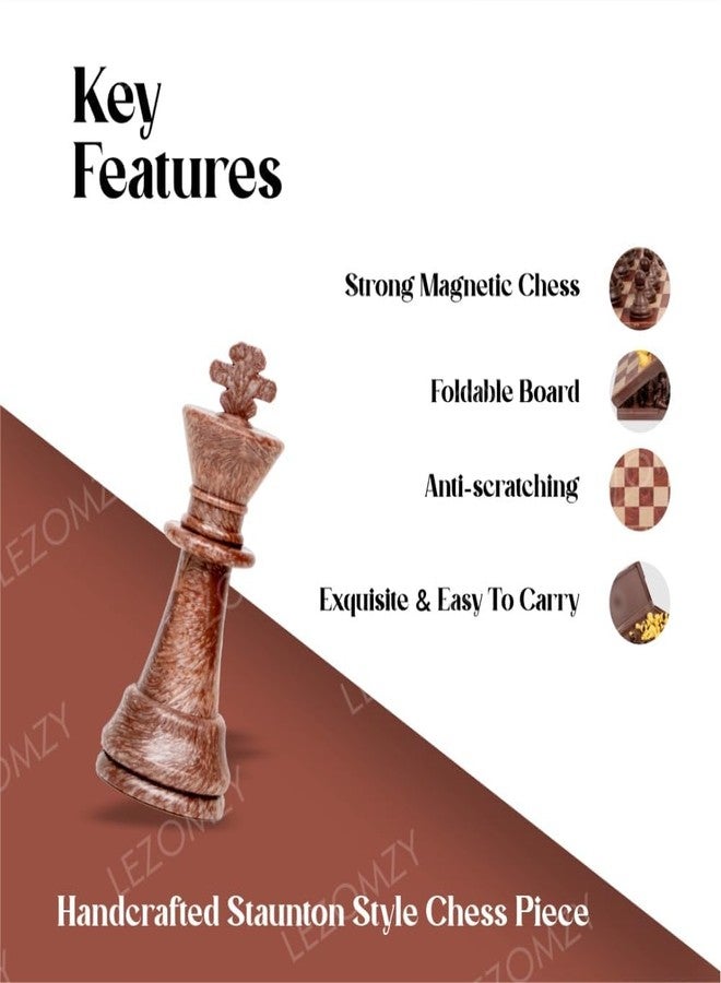 Sell Pluse Magnetic Chess Board Educational Toys Travel Chess Set with Folding Board for Kids and Adults Indoor Outdoor Educational Travel Toys Wooden Color (Brown Chess) (10 * 10 inch) - Image 4